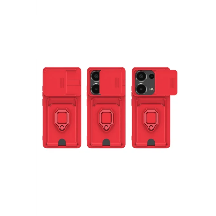 Mey İthalat®   Redmi Note 13 Pro 4G Kılıf Zuma Kartvizitli Yüzüklü Silikon - Kırmızı