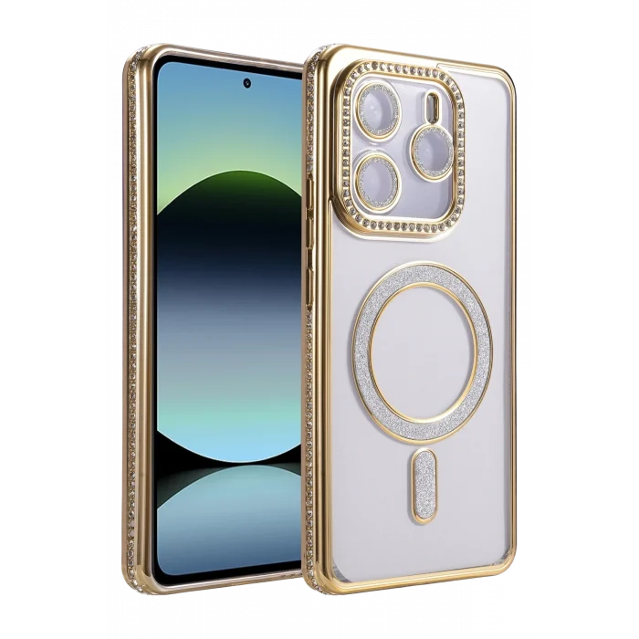 Mey İthalat®   Redmi Note 14 4G Joke Simli Magneticsafe Kılıf - Gold