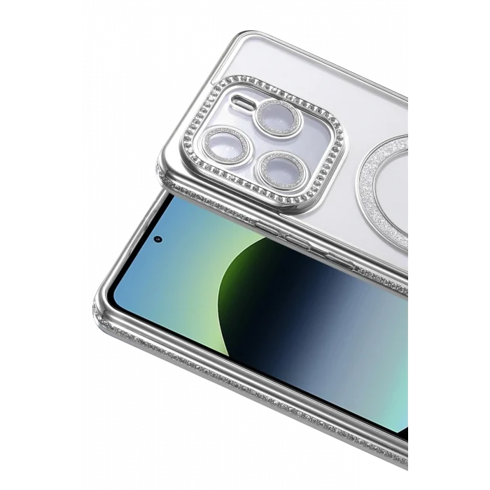 Mey İthalat®   Redmi Note 14 4G Joke Simli Magneticsafe Kılıf - Gümüş