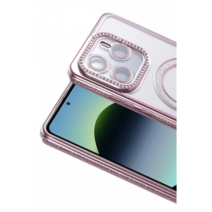 Mey İthalat®   Redmi Note 14 4G Joke Simli Magneticsafe Kılıf - Pembe