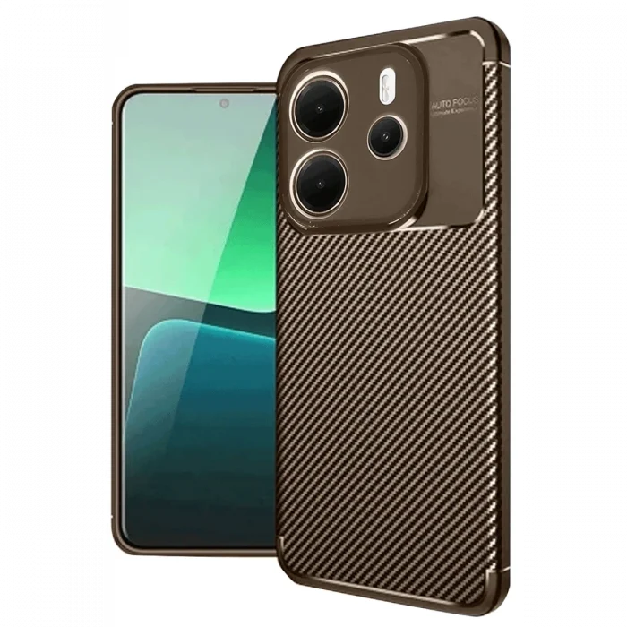 Mey İthalat®   Redmi Note 14 4G Kılıf Auto Focus Karbon Kapak - Kahverengi