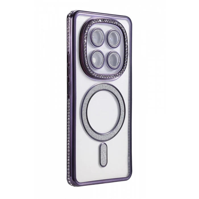 Mey İthalat®   Redmi Note 14 Pro 5G Joke Simli Magneticsafe Kılıf - Derin Mor