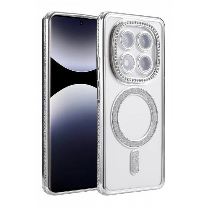 Mey İthalat®   Redmi Note 14 Pro 5G Joke Simli Magneticsafe Kılıf - Gümüş