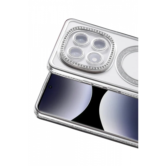 Mey İthalat®   Redmi Note 14 Pro 5G Joke Simli Magneticsafe Kılıf - Gümüş