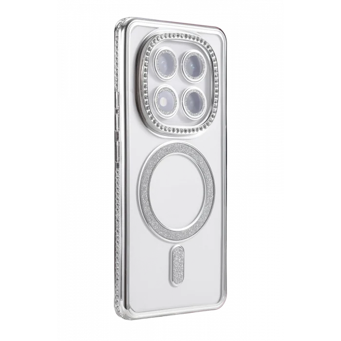 Mey İthalat®   Redmi Note 14 Pro 5G Joke Simli Magneticsafe Kılıf - Gümüş