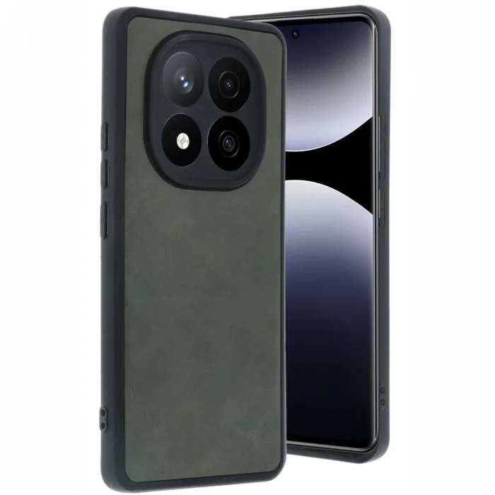 Mey İthalat®   Redmi Note 14 Pro 5G Kılıf Aras Deri Kapak - Koyu Yeşil