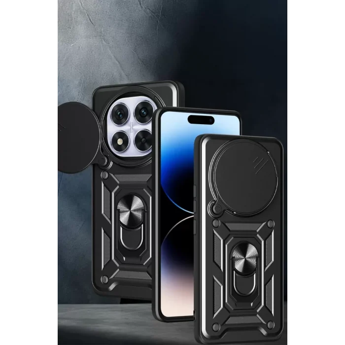 Mey İthalat®   Redmi Note 14 Pro Plus Kılıf Pars Lens Yüzüklü Silikon - Siyah