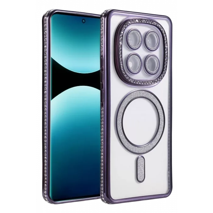 Mey İthalat®   Redmi Note 15 4G Joke Simli Magneticsafe Kılıf - Derin Mor