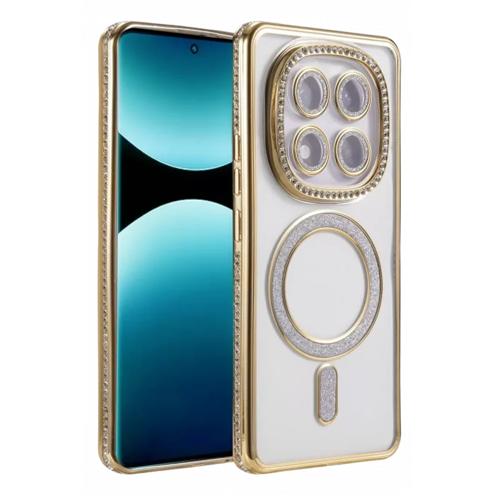 Mey İthalat®   Redmi Note 15 Pro 5G Joke Simli Magneticsafe Kılıf - Gold