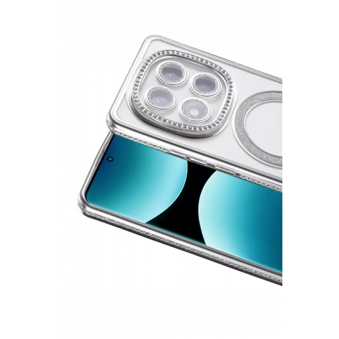 Mey İthalat®   Redmi Note 15 Pro 5G Joke Simli Magneticsafe Kılıf - Gümüş