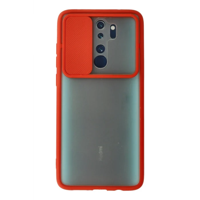 Mey İthalat®   Redmi Note 8 Pro Kılıf Palm Buzlu Kamera Sürgülü Silikon - Kırmızı