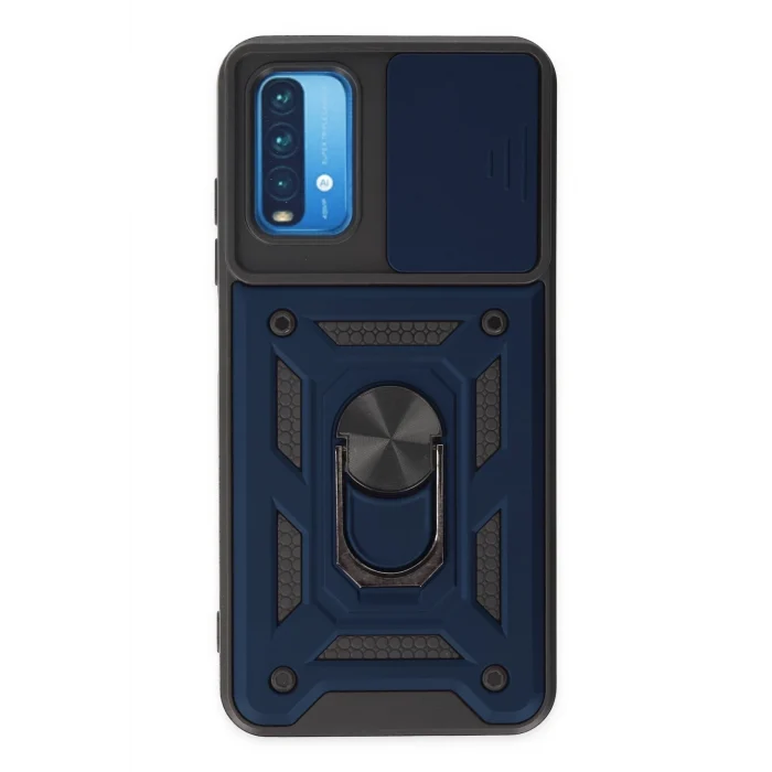 Mey İthalat®   Redmi Note 9 4G Kılıf Pars Lens Yüzüklü Silikon - Lacivert