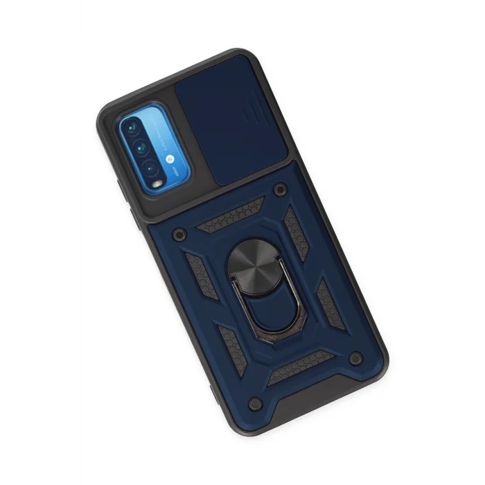 Mey İthalat®   Redmi Note 9 4G Kılıf Pars Lens Yüzüklü Silikon - Lacivert