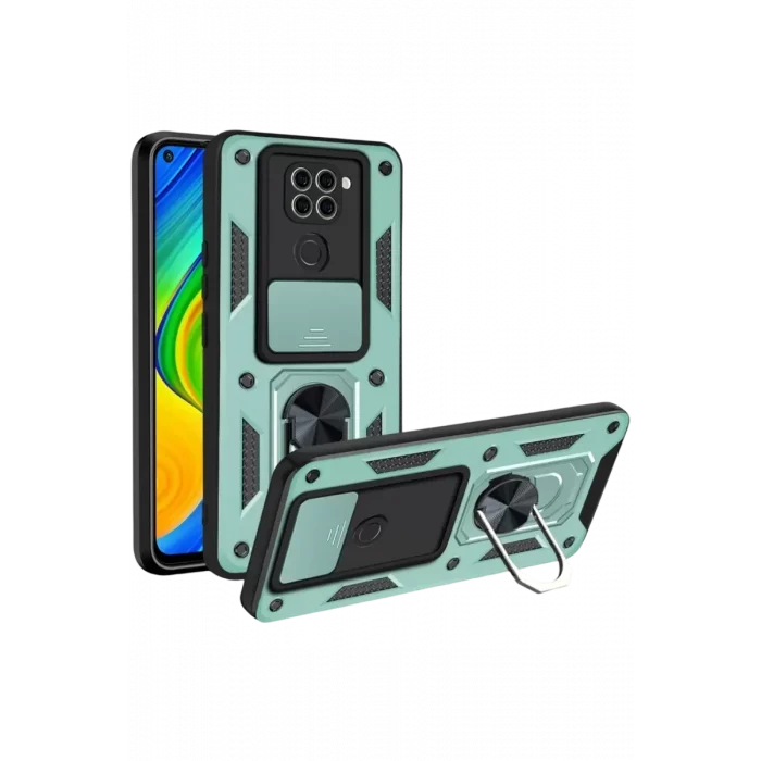 Mey İthalat®   Redmi Note 9 4G Kılıf Pars Lens Yüzüklü Silikon - Yeşil