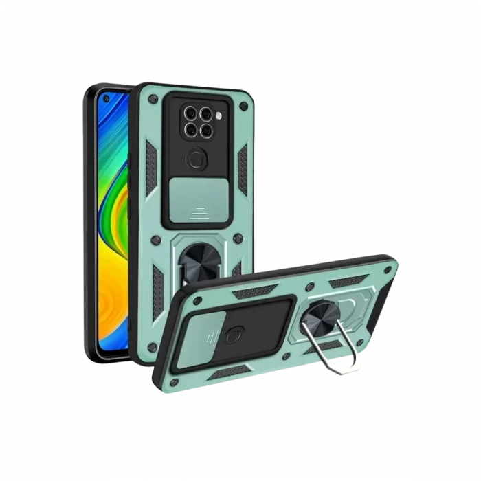 Mey İthalat®   Redmi Note 9 4G Kılıf Pars Lens Yüzüklü Silikon - Yeşil