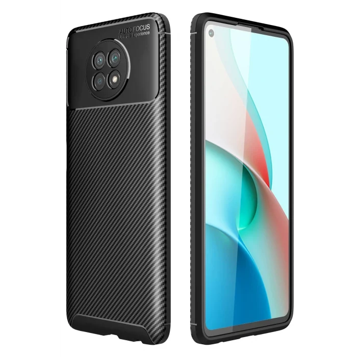Mey İthalat®   Redmi Note 9 5G Kılıf Auto Focus Karbon Kapak - Siyah