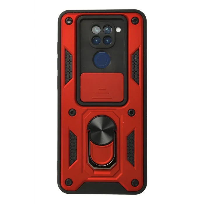 Mey İthalat®   Redmi Note 9 Kılıf Pars Lens Yüzüklü Silikon - Kırmızı