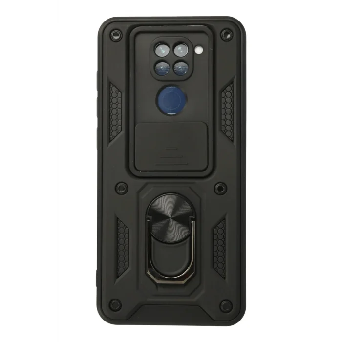 Mey İthalat®   Redmi Note 9 Kılıf Pars Lens Yüzüklü Silikon - Siyah