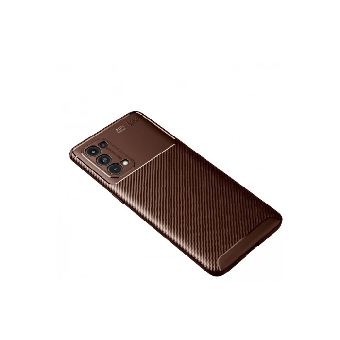 Mey İthalat®   Reno 5 Pro Kılıf Auto Focus Karbon Kapak - Kahverengi