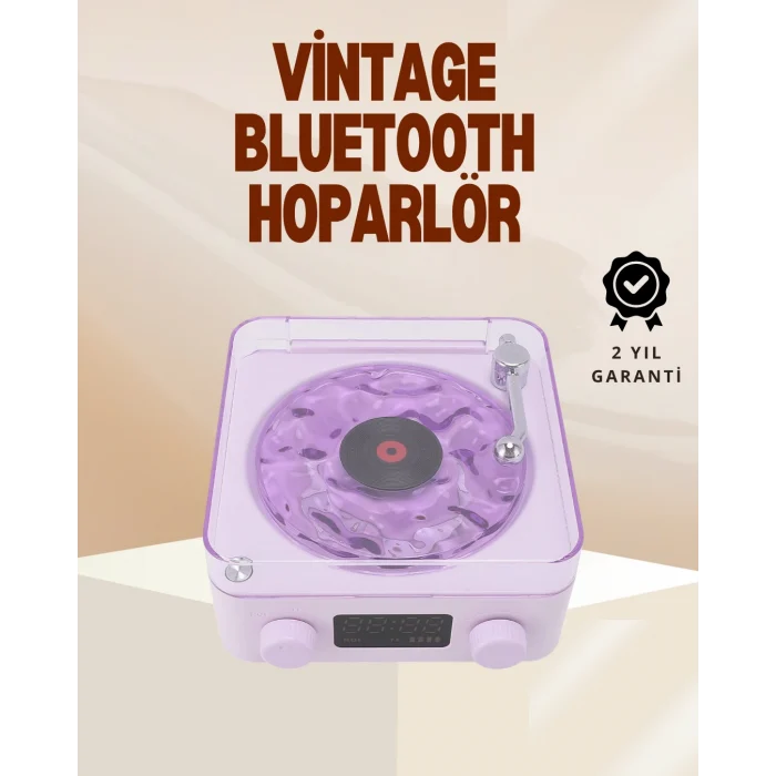 Mey İthalat® Retro Pikap Hoparlör – Şarjlı Kablosuz Projektör ve Gece Lambası