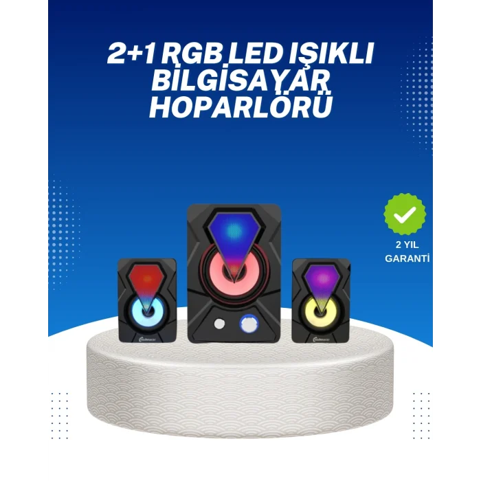 Mey İthalat® RGB Işıklı USB Hoparlör Seti 9W Çıkış Gücü Derin Bas