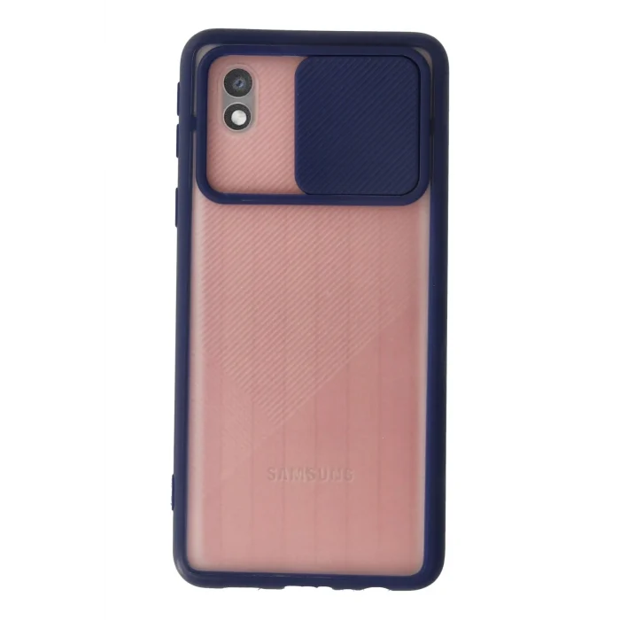 Mey İthalat®  Samsung Galaxy A01 Core Kılıf Palm Buzlu Kamera Sürgülü Silikon - Lacivert