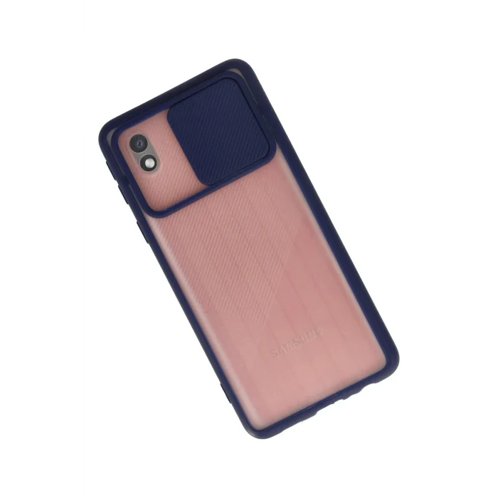 Mey İthalat®  Samsung Galaxy A01 Core Kılıf Palm Buzlu Kamera Sürgülü Silikon - Lacivert