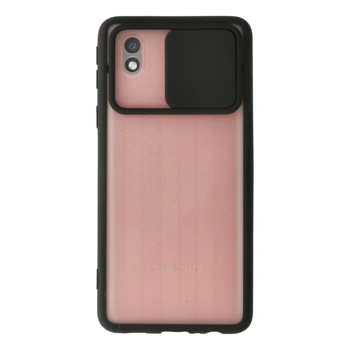 Mey İthalat®  Samsung Galaxy A01 Core Kılıf Palm Buzlu Kamera Sürgülü Silikon - Siyah