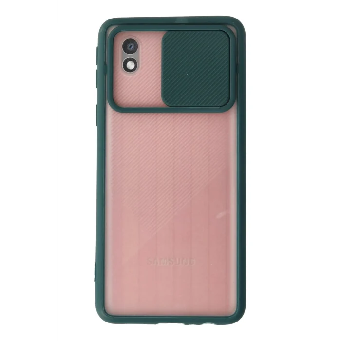 Mey İthalat®  Samsung Galaxy A01 Core Kılıf Palm Buzlu Kamera Sürgülü Silikon - Yeşil