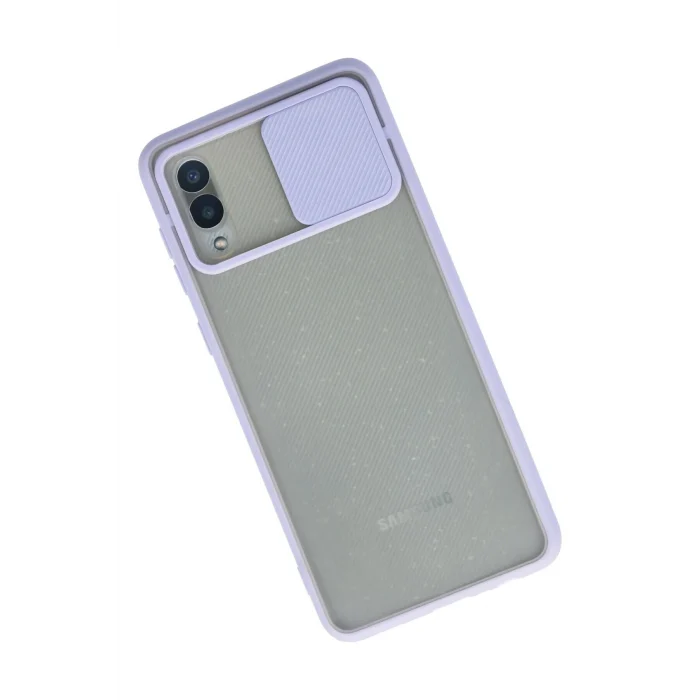 Mey İthalat®  Samsung Galaxy A02 Kılıf Palm Buzlu Kamera Sürgülü Silikon - Lila