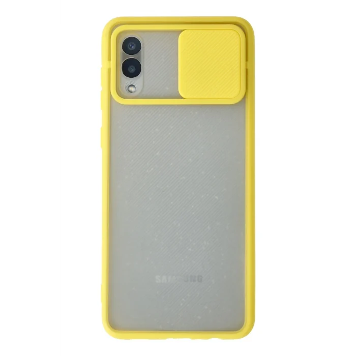 Mey İthalat®  Samsung Galaxy A02 Kılıf Palm Buzlu Kamera Sürgülü Silikon - Sarı