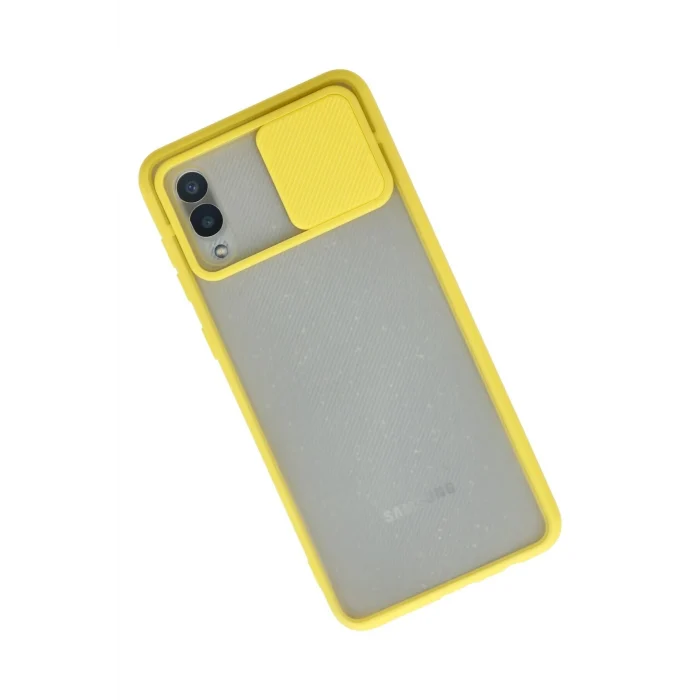Mey İthalat®  Samsung Galaxy A02 Kılıf Palm Buzlu Kamera Sürgülü Silikon - Sarı