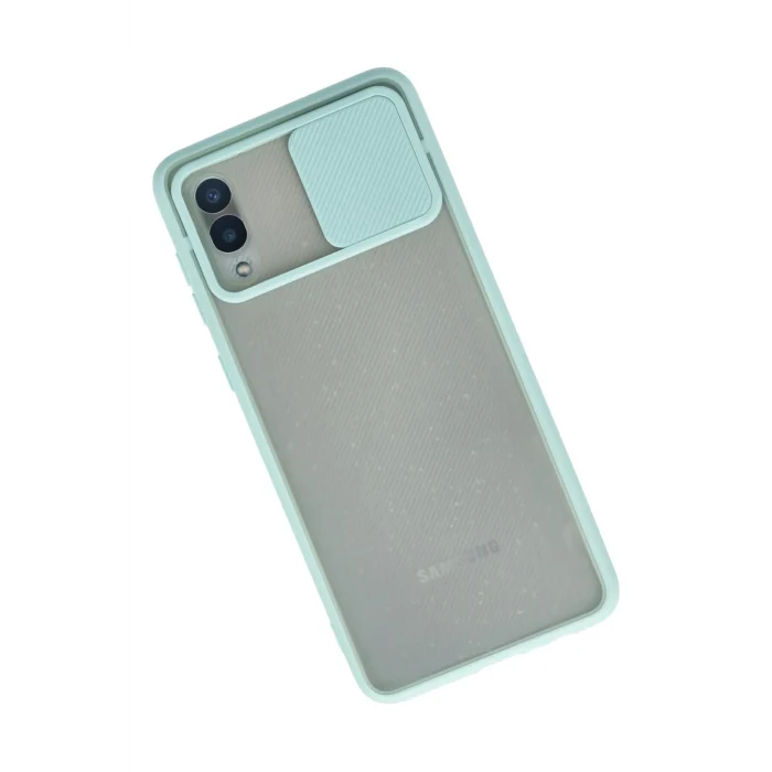 Mey İthalat®  Samsung Galaxy A02 Kılıf Palm Buzlu Kamera Sürgülü Silikon - Turkuaz