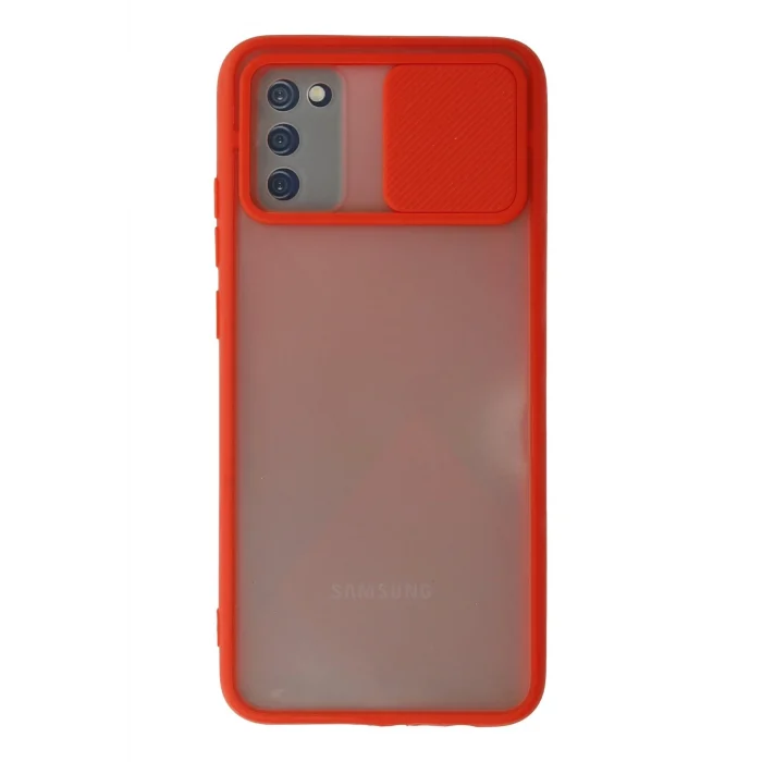 Mey İthalat®  Samsung Galaxy A02S Kılıf Palm Buzlu Kamera Sürgülü Silikon - Kırmızı
