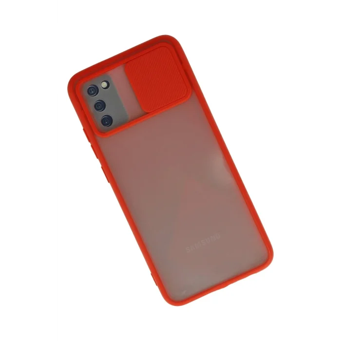 Mey İthalat®  Samsung Galaxy A02S Kılıf Palm Buzlu Kamera Sürgülü Silikon - Kırmızı