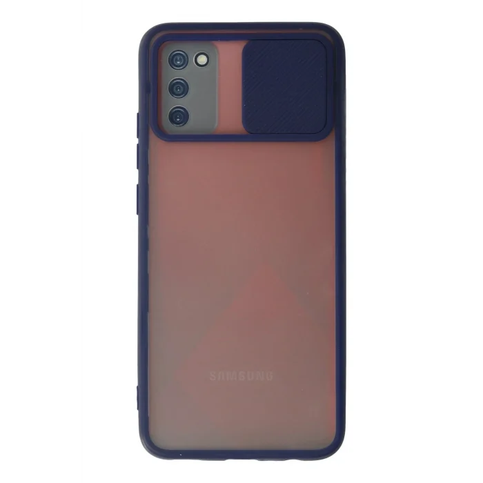 Mey İthalat®  Samsung Galaxy A02S Kılıf Palm Buzlu Kamera Sürgülü Silikon - Lacivert