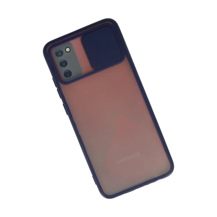 Mey İthalat®  Samsung Galaxy A02S Kılıf Palm Buzlu Kamera Sürgülü Silikon - Lacivert