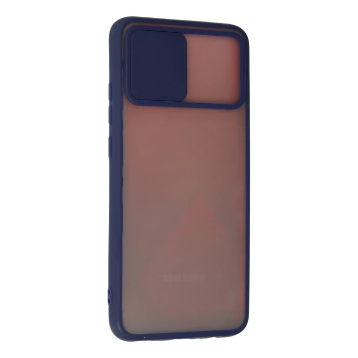 Mey İthalat®  Samsung Galaxy A02S Kılıf Palm Buzlu Kamera Sürgülü Silikon - Lacivert