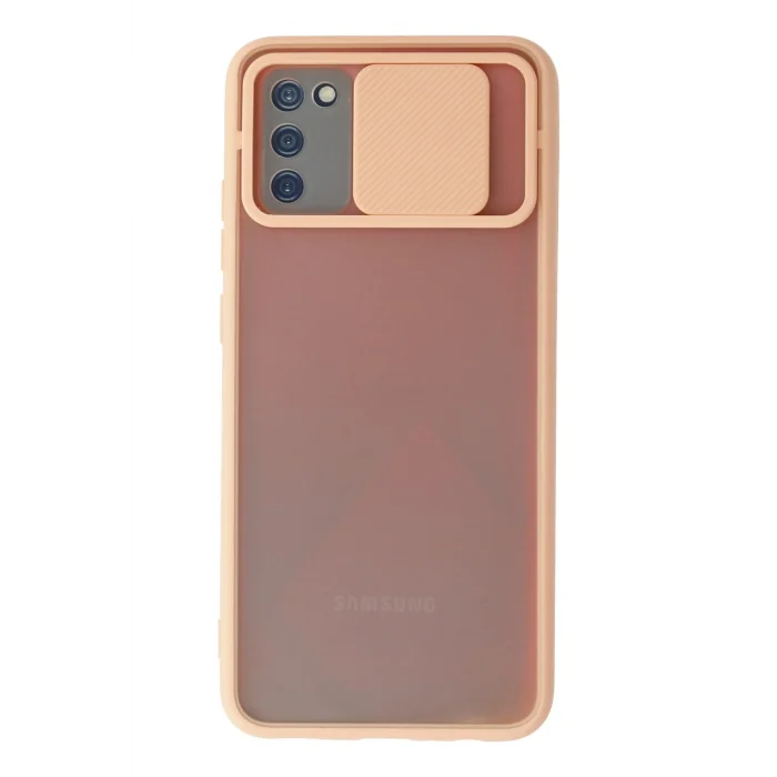 Mey İthalat®  Samsung Galaxy A02S Kılıf Palm Buzlu Kamera Sürgülü Silikon - Pembe