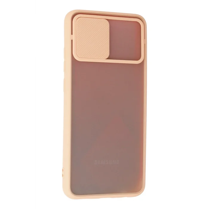 Mey İthalat®  Samsung Galaxy A02S Kılıf Palm Buzlu Kamera Sürgülü Silikon - Pembe
