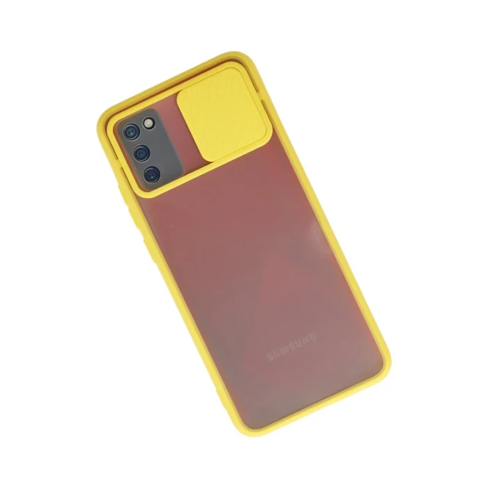 Mey İthalat®  Samsung Galaxy A02S Kılıf Palm Buzlu Kamera Sürgülü Silikon - Sarı