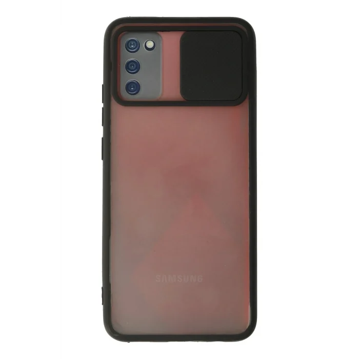 Mey İthalat®  Samsung Galaxy A02S Kılıf Palm Buzlu Kamera Sürgülü Silikon - Siyah