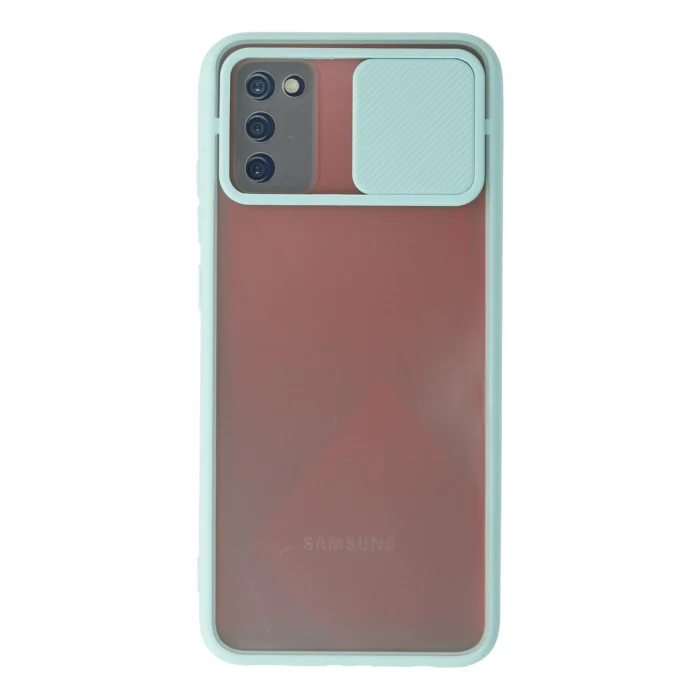 Mey İthalat®  Samsung Galaxy A02S Kılıf Palm Buzlu Kamera Sürgülü Silikon - Turkuaz