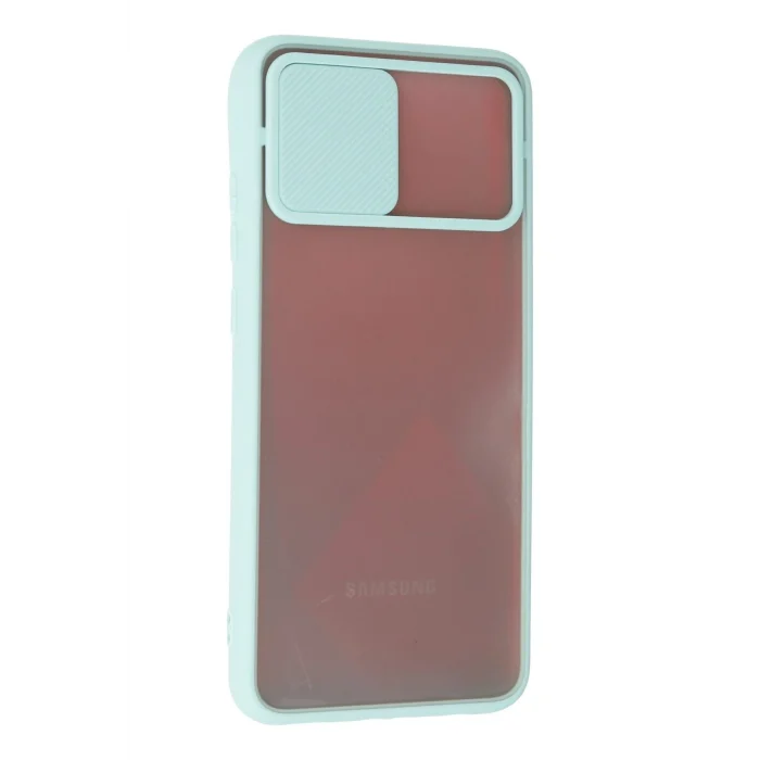 Mey İthalat®  Samsung Galaxy A02S Kılıf Palm Buzlu Kamera Sürgülü Silikon - Turkuaz