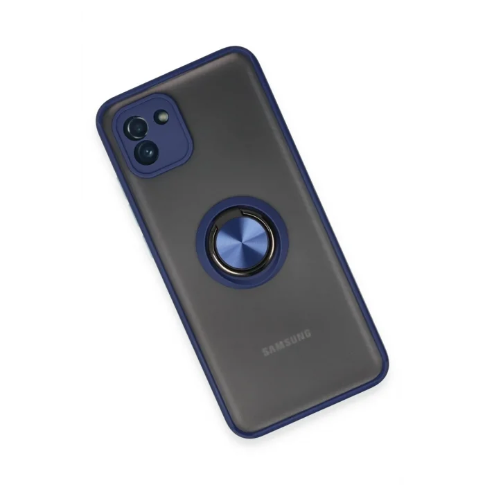 Mey İthalat®  Samsung Galaxy A03 Kılıf Montreal Yüzüklü Silikon Kapak - Lacivert