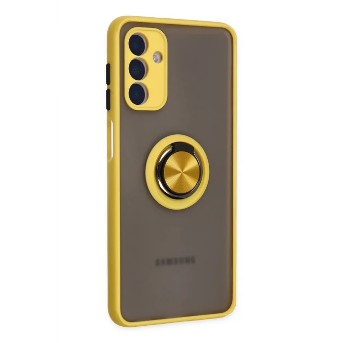 Mey İthalat®  Samsung Galaxy A04S Kılıf Montreal Yüzüklü Silikon Kapak - Sarı