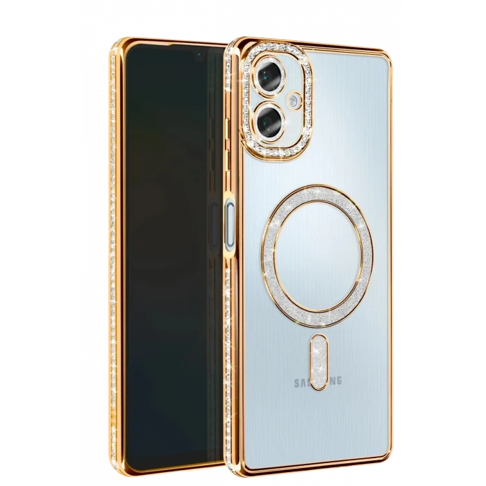 Mey İthalat®  Samsung Galaxy A06 Joke Simli Magneticsafe Kılıf - Gold