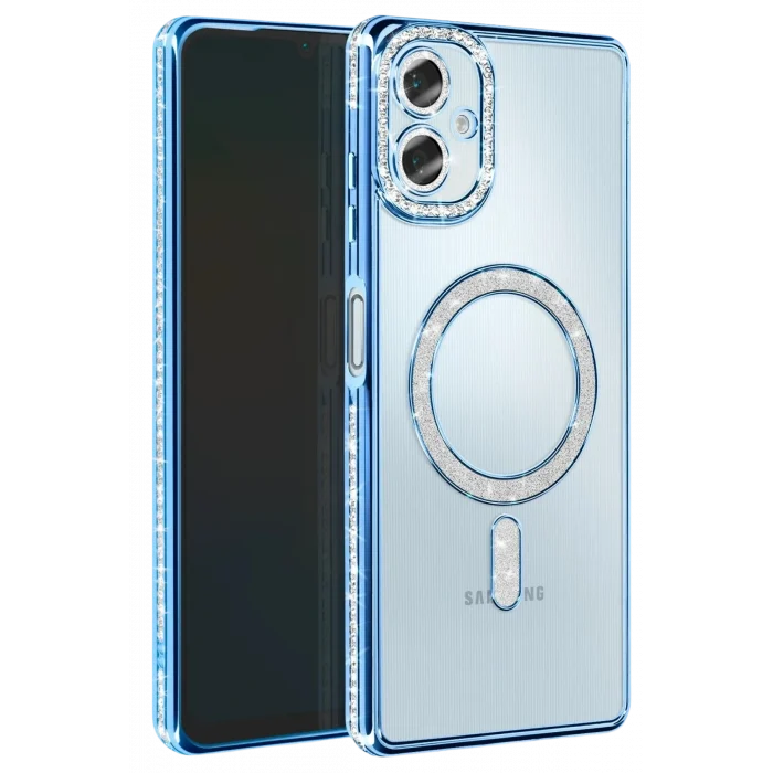 Mey İthalat®  Samsung Galaxy A06 Joke Simli Magneticsafe Kılıf - Mavi