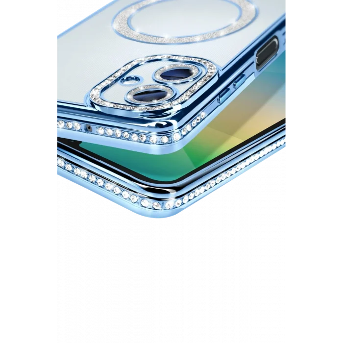 Mey İthalat®  Samsung Galaxy A06 Joke Simli Magneticsafe Kılıf - Mavi