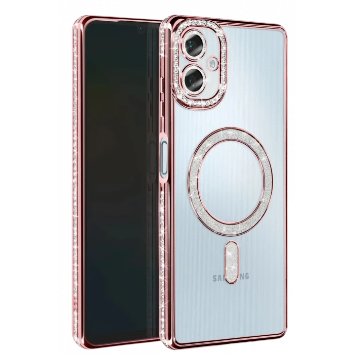 Mey İthalat®  Samsung Galaxy A06 Joke Simli Magneticsafe Kılıf - Pembe